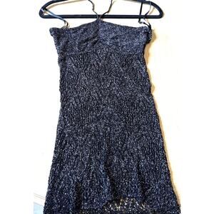 Vtg BEBE Black Metallic Mesh Sheer Cami Whimsigoth Fairy Goth Top S Sexy Y2K